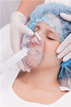 女病人,氧气面罩