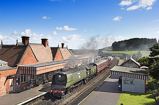 英格兰,诺福克,蒸汽机车,挨着,站台,车站,北方,铁路