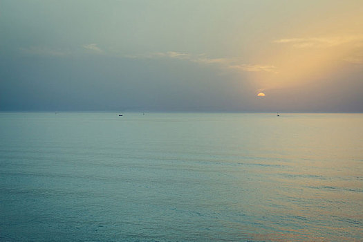 日落,上方,海洋,剪影,船,地平线