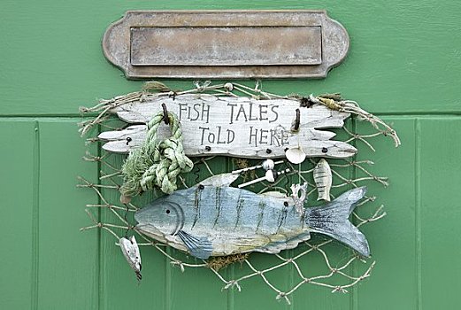 鱼,童话,标识,屋舍,门,德文郡,英国