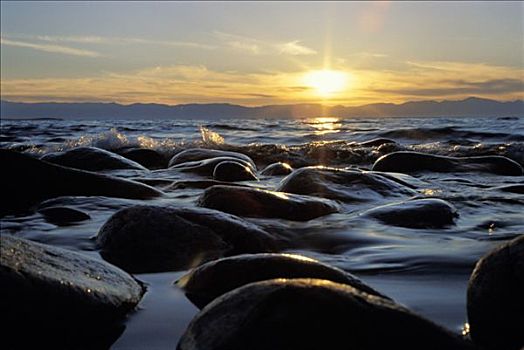 日落,贝加尔湖,西伯利亚,俄罗斯