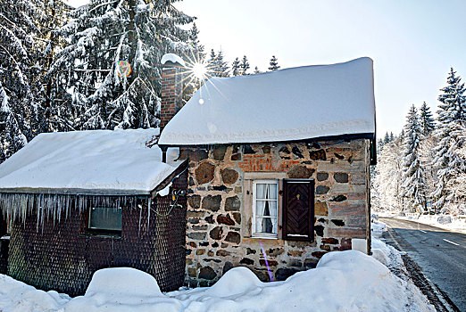 房子,冬天,旅店,比索夫斯海姆,弗兰克尼亚,巴伐利亚,德国,欧洲