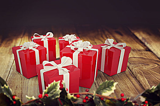 选择,圣诞礼物,带,木质背景