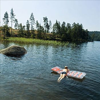 男孩,气垫,湖