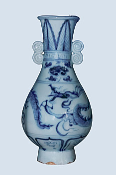 元代青花瓷双耳龙纹花瓶器皿工艺品