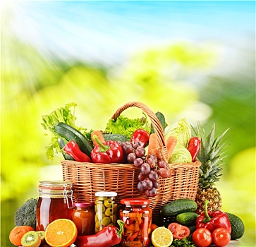 柳条篮,新鲜,有机,蔬菜,均衡饮食