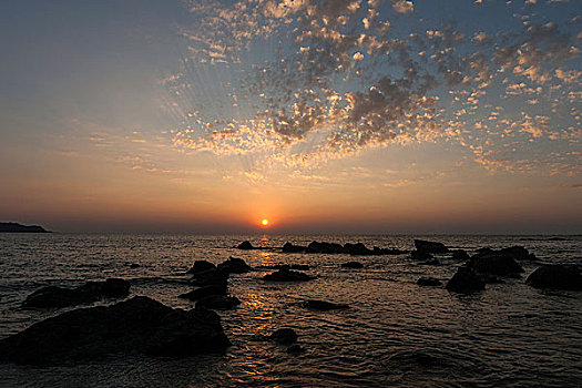 日落,上方,海洋,那布利海滩,若开邦,缅甸,亚洲