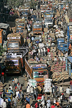 卡车,装载,包,香料市场,新德里,德里,印度,亚洲