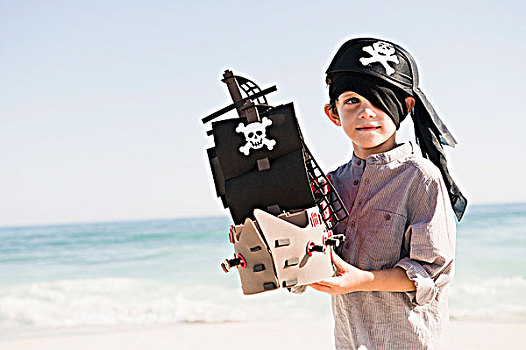 男孩,海盗,服饰,玩,玩具船