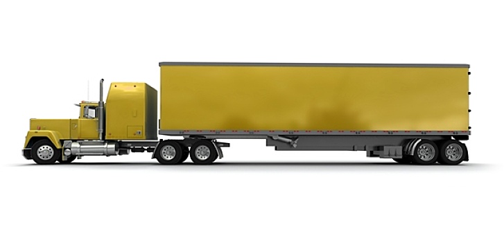 侧面图,大,黄色,拖车,卡车