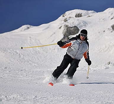 滑雪,自由,乘,下坡,冬天,漂亮,晴天