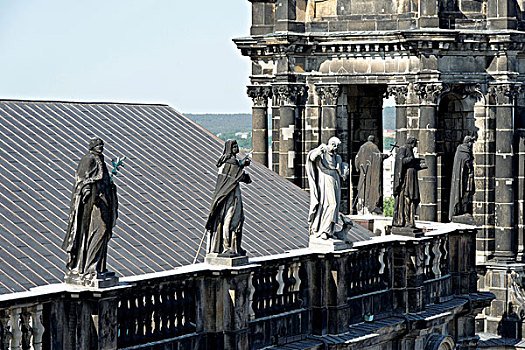雕塑,屋顶,大教堂,塔,德累斯顿,佛罗伦萨,萨克森,德国,欧洲