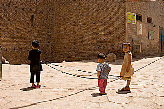 维吾尔,儿童,玩,户外,老城,喀什葛尔
