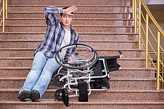 伤残,男人,轮椅,麻烦,楼梯