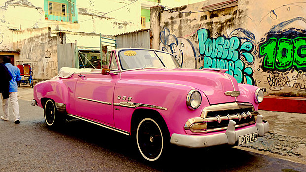 古巴,粉色,老爷车