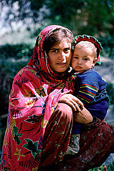 巴基斯坦,北方地区,女人,头像,拿着,孩子