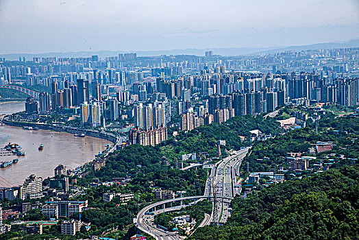 2033年重庆市南岸区南山老君洞道观俯瞰重庆渝中与南岸两区