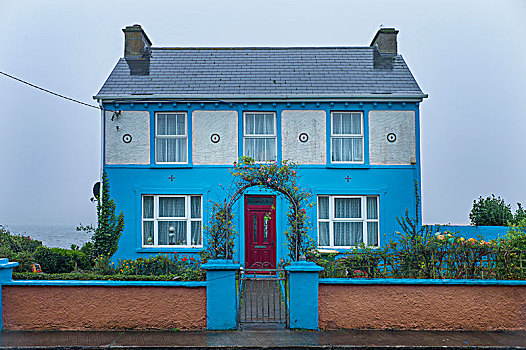 特色,蓝色,白色,爱尔兰,房子,主要街道,凯瑞郡