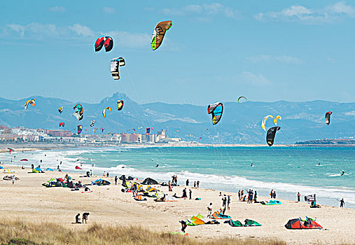 风筝冲浪,海岸,塔里,安达卢西亚,西班牙