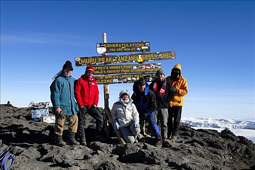 成功,登山者,标识,顶峰,乞力马扎罗山,坦桑尼亚