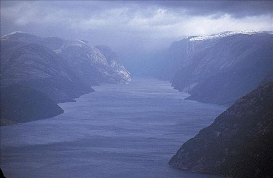 山峦,吕瑟峡湾,挪威,斯堪的纳维亚,欧洲