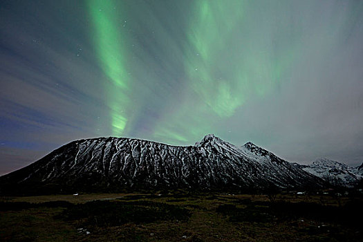 绿色,北极光,后面,罗浮敦群岛,挪威,欧洲