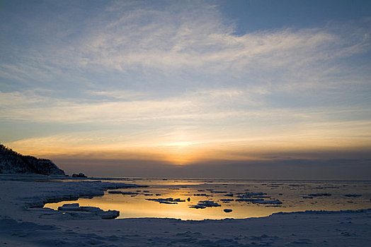 浮冰,日落