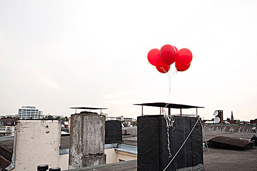 红色,气球,屋顶