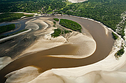 航拍,河,沉淀物,沙子,区域,坦桑尼亚,非洲