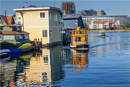 水上住宅,乡村,水,出租车,蓝色,船屋,渔人码头,反射,内港,维多利亚,温哥华,不列颠哥伦比亚省,加拿大