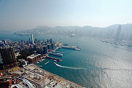 香港,商场,大厦,大楼,建筑,天际100大厦,维多利亚港,港口,轮船,俯视,全景,海港城
