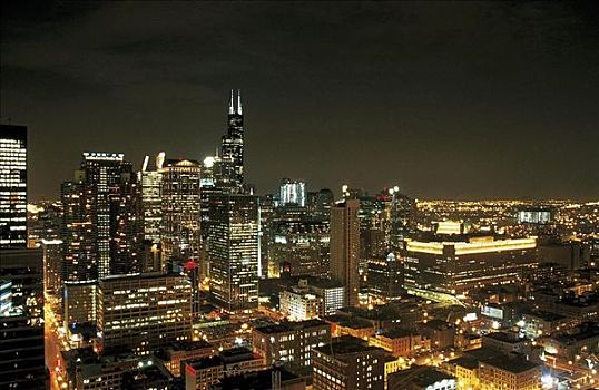 高层建筑,希尔斯大厦,芝加哥,伊利诺斯,美国,北美,天际线,夜晚