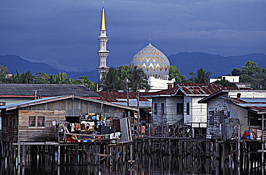 沙巴,哥达基纳巴卢,房子,清真寺