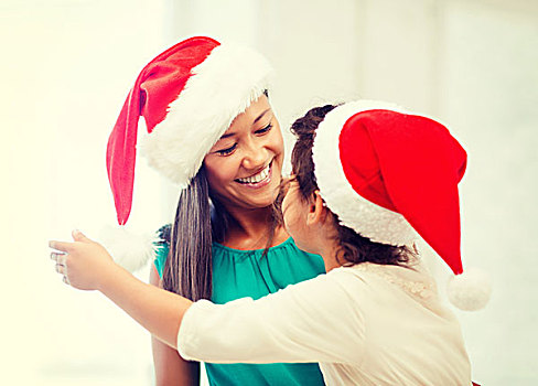 家庭,孩子,圣诞节,高兴,人,概念,搂抱,母女,圣诞老人,帽子