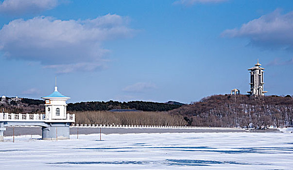 长春净月潭三月雪景