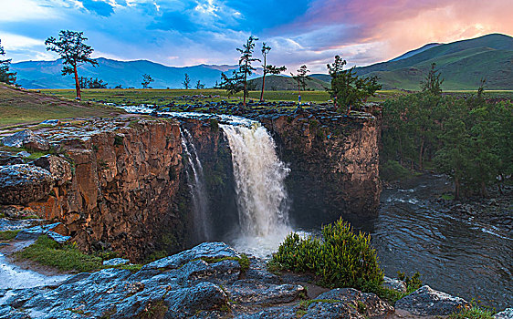 风景,鄂尔浑,瀑布,蒙古,亚洲