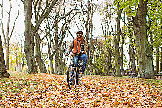 男人,骑自行车,公园