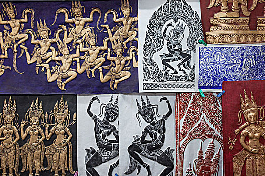 柬埔寨,收获,老,市场,展示,艺术品