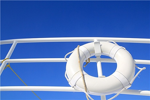 船,浮漂,白色,栏杆,夏天,蓝天