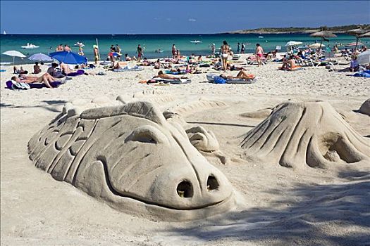 雕塑,沙子,海滩,马略卡岛,西班牙