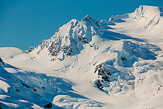 冰河,山谷,仰视,齿状,积雪,顶峰,国王,湾,威廉王子湾,阿拉斯加,美国