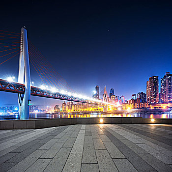 城市,天际线,靠近,桥,重庆,夜晚,空,地面