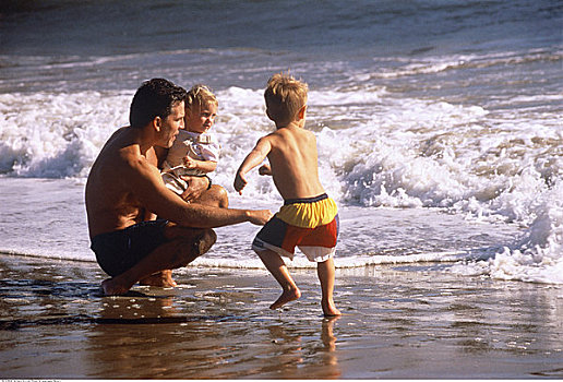 父亲,孩子,海滩