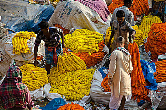 花环,出售,花市,加尔各答,西孟加拉,印度,亚洲