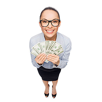 商务,钱,银行,概念,微笑,职业女性,眼镜,美元