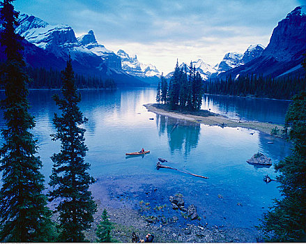 岛屿,玛琳湖,碧玉国家公园,艾伯塔省,加拿大