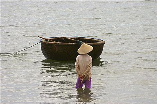 捕鱼者,海中,船,惠安,越南