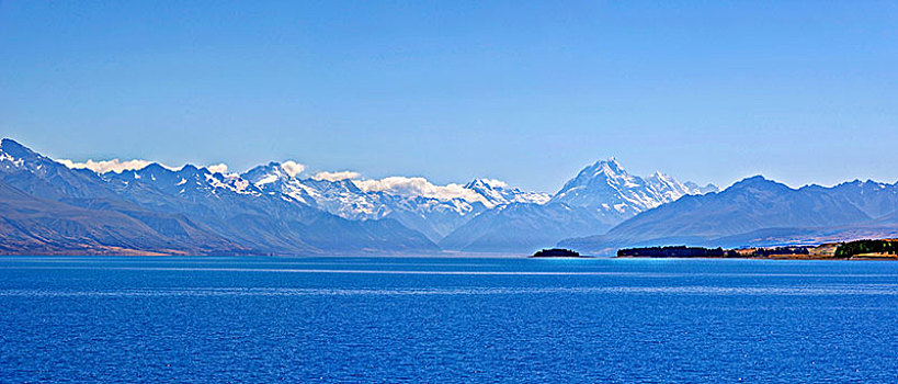 深,蓝色,结冰,普卡基湖,山,库克山国家公园,南岛,新西兰,大洋洲