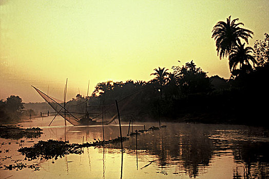 传统,渔网,乡村,孟加拉