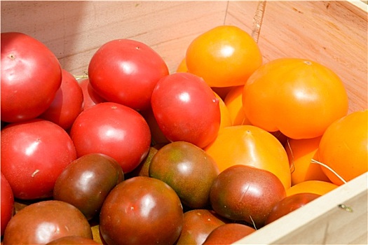 红色,黄色西红柿,木质,板条箱